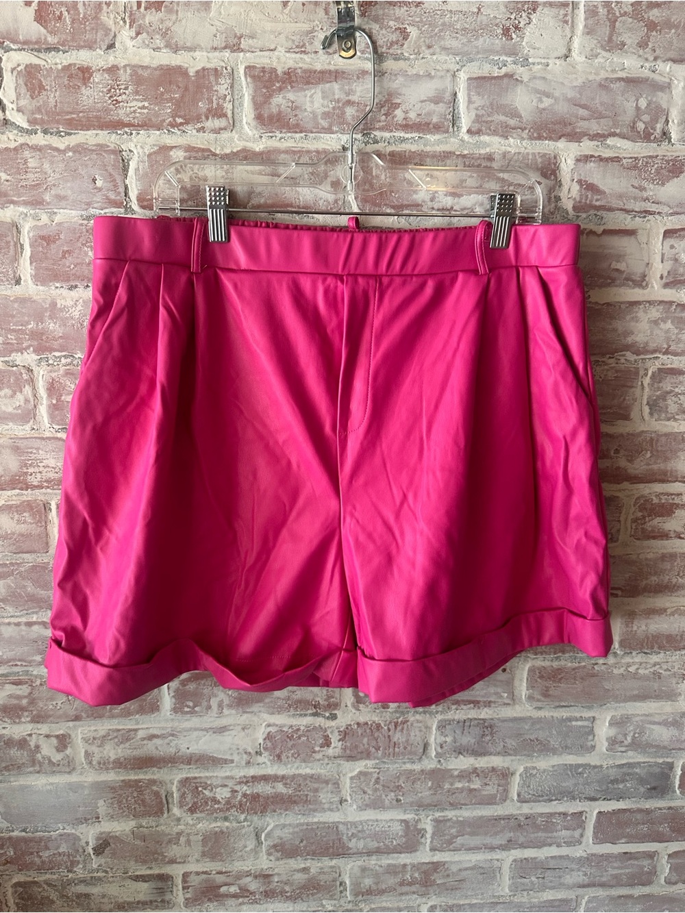 white birch pleather Hot Pink Tailored Cuffed Shorts